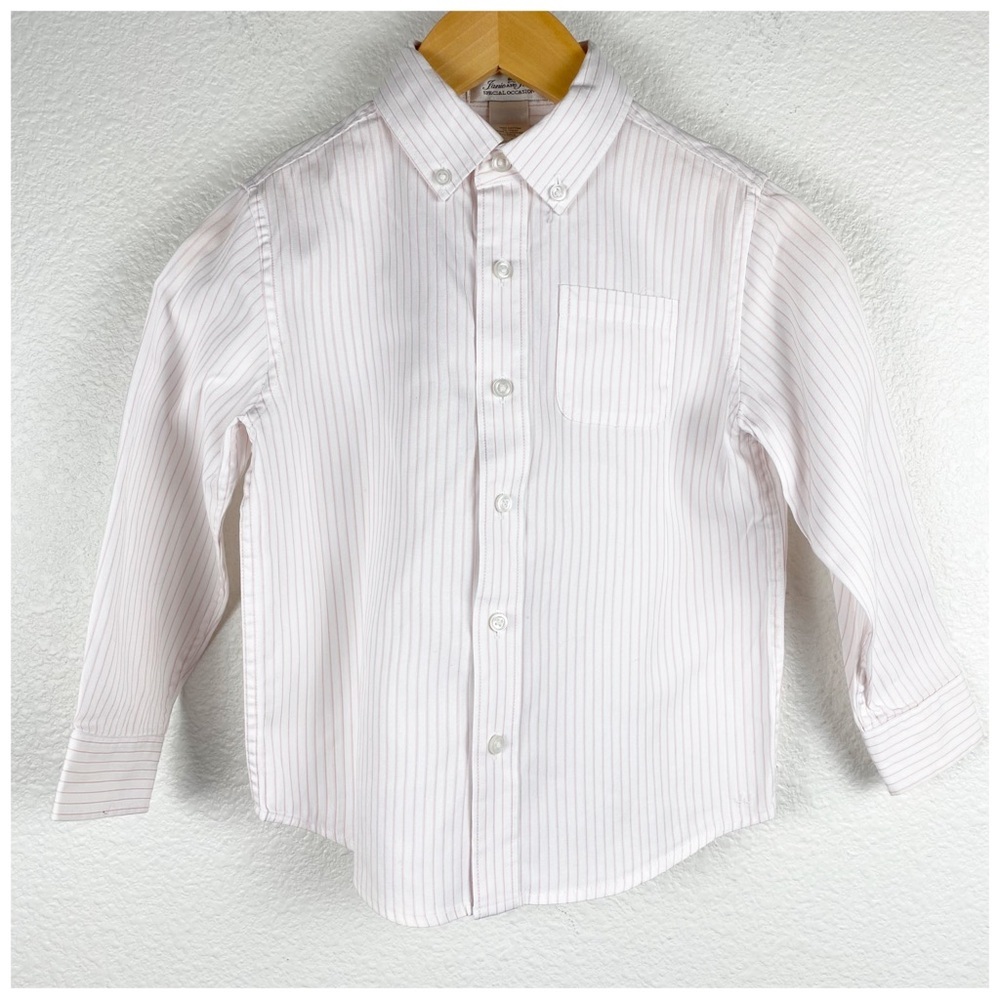 Janie and Jack Pink and White Striped Button Down Shirt Size 4 Holiday Preppy